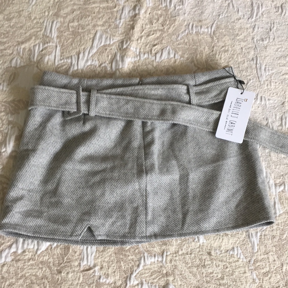 Light Gray Wool-Blend Mini Skirt with Belt